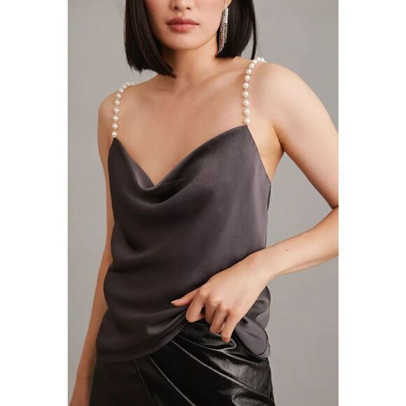 ANTHROPOLOGIE Hutch Pearl Cowl Neck Cami Pearl Strap L NWT - Picture 2 of 5